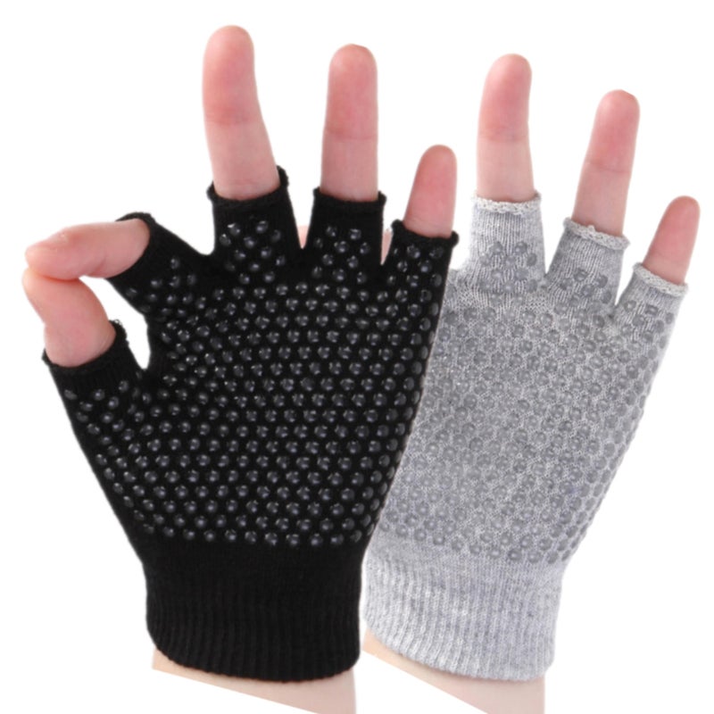YL traV YL TRD V 2 Packs of Non Slip Fingerless Yoga Gloves Exercise Gloves Workout Gloves (Transparent dots) - Image 1